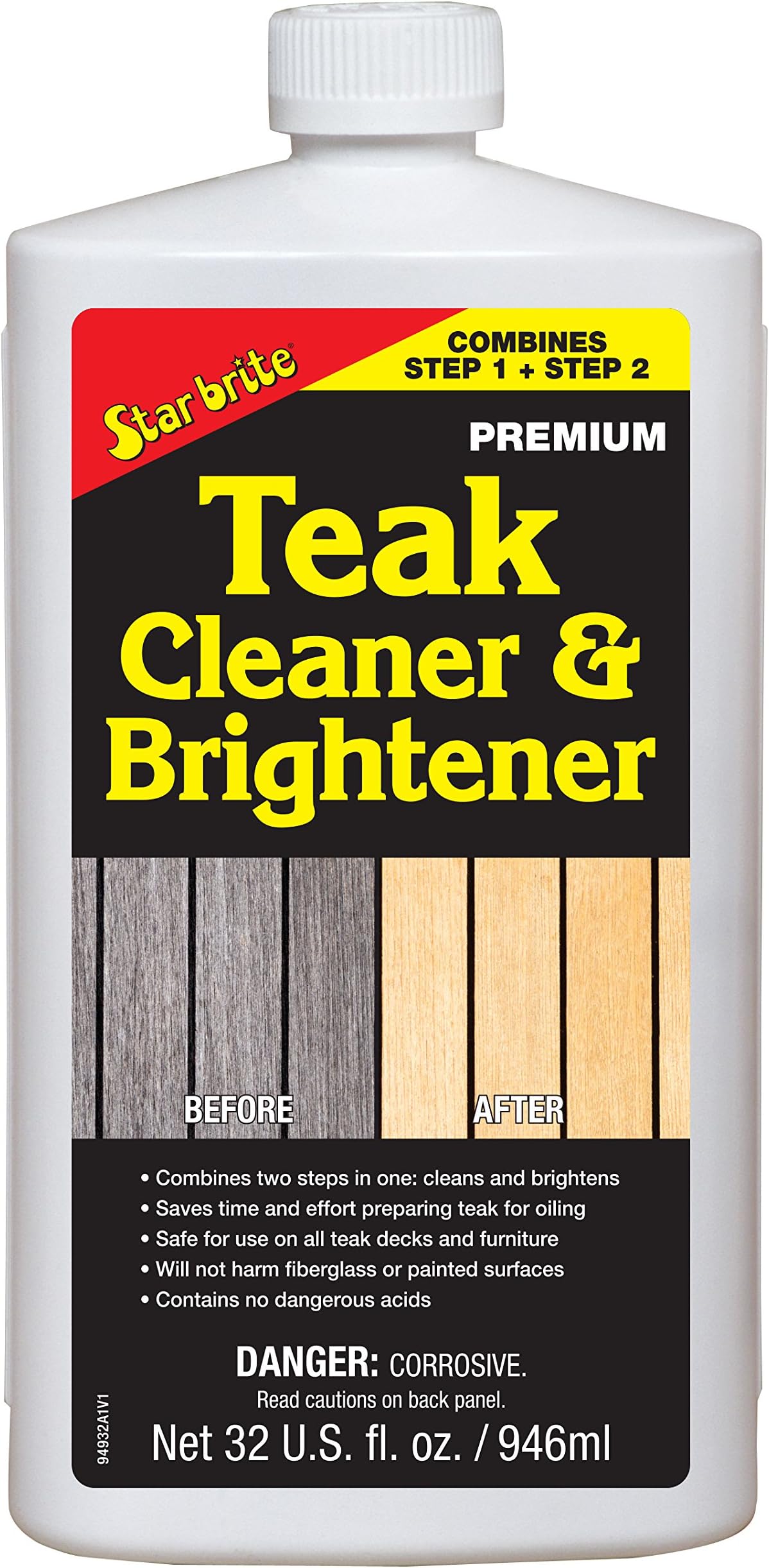 Star Brite Teak Cleaner & Brightener Restores Weathered Wood, 32 oz (094932)