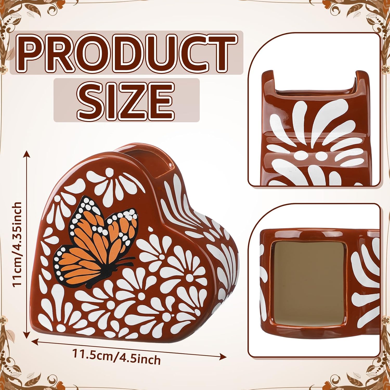 Mexican Ceramic Vases Talavera Monarch Butterfly Flower Vase Clay Cantaritos De Barro Mexicanos Rustic Boho Ceramic Art Vase for Mexican Wedding Table Decorations Fiesta Centerpiece
