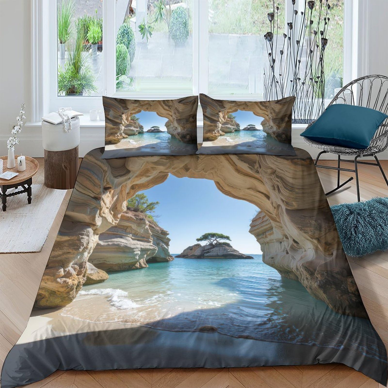 Linge de lit plage cave en microfibre Super King 260x220 cm avec drap housse et taies