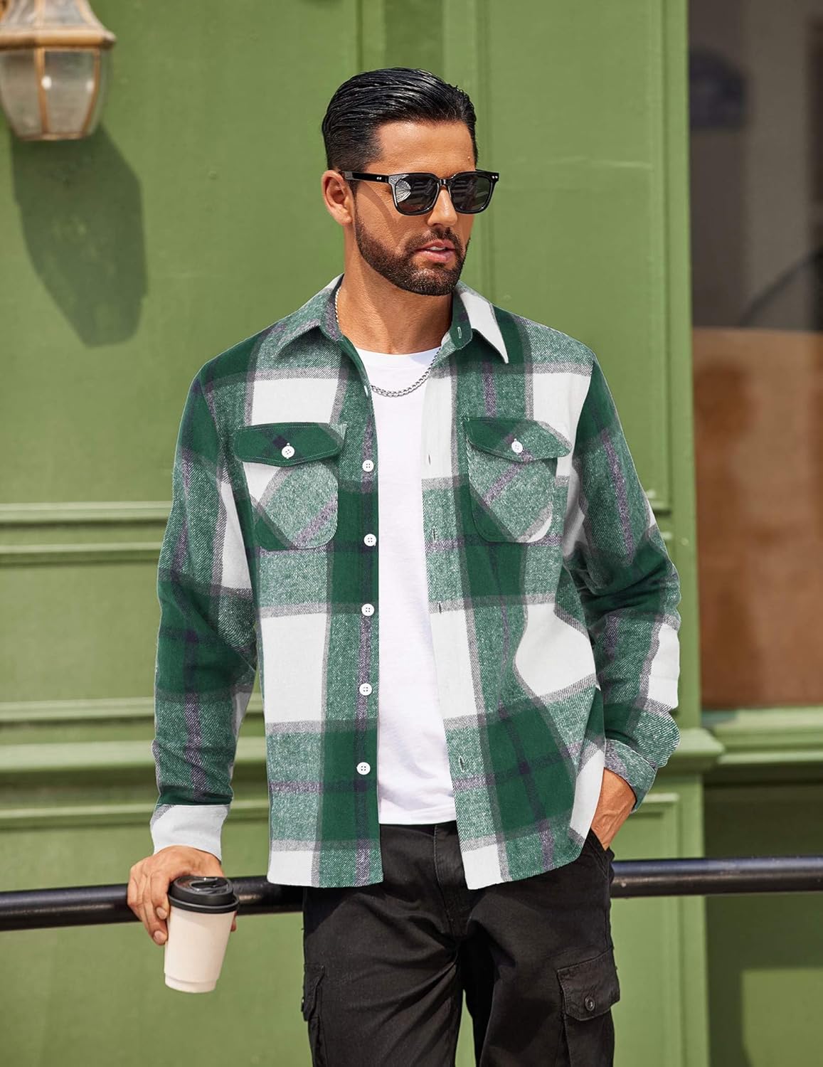COOFANDY Men Flannel Shirt Casual Button Down Shirt Jacket Long Sleeve Plaid Shirts with Pockets - Image 2
