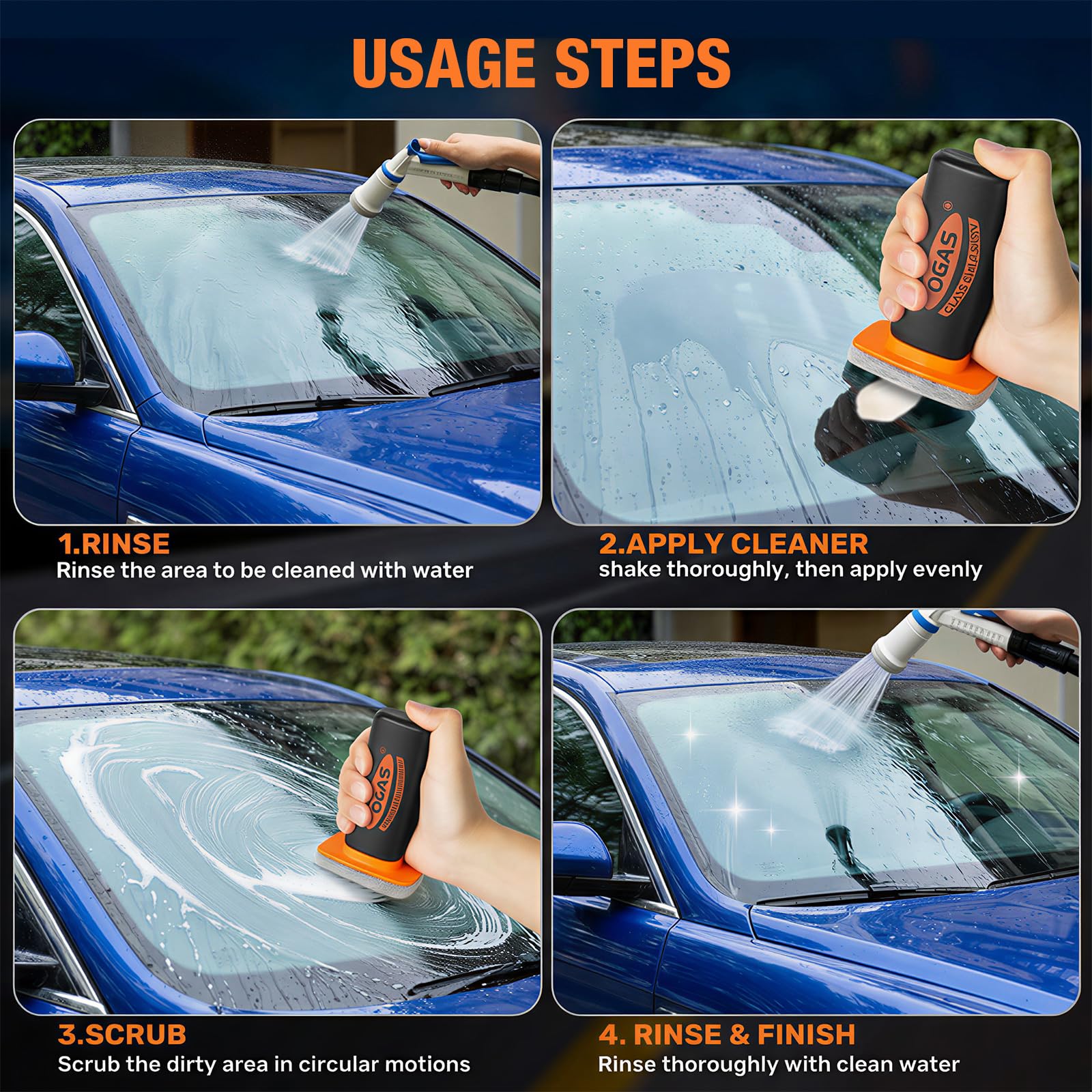 Kaiyunsheng Glass Oil Film Remover for Car Windshield - 2 Pack Hydrophobic Glass Guard Cleaner with Handle Applicator - Professional Glass Emulsion for Crystal Clear View - 5