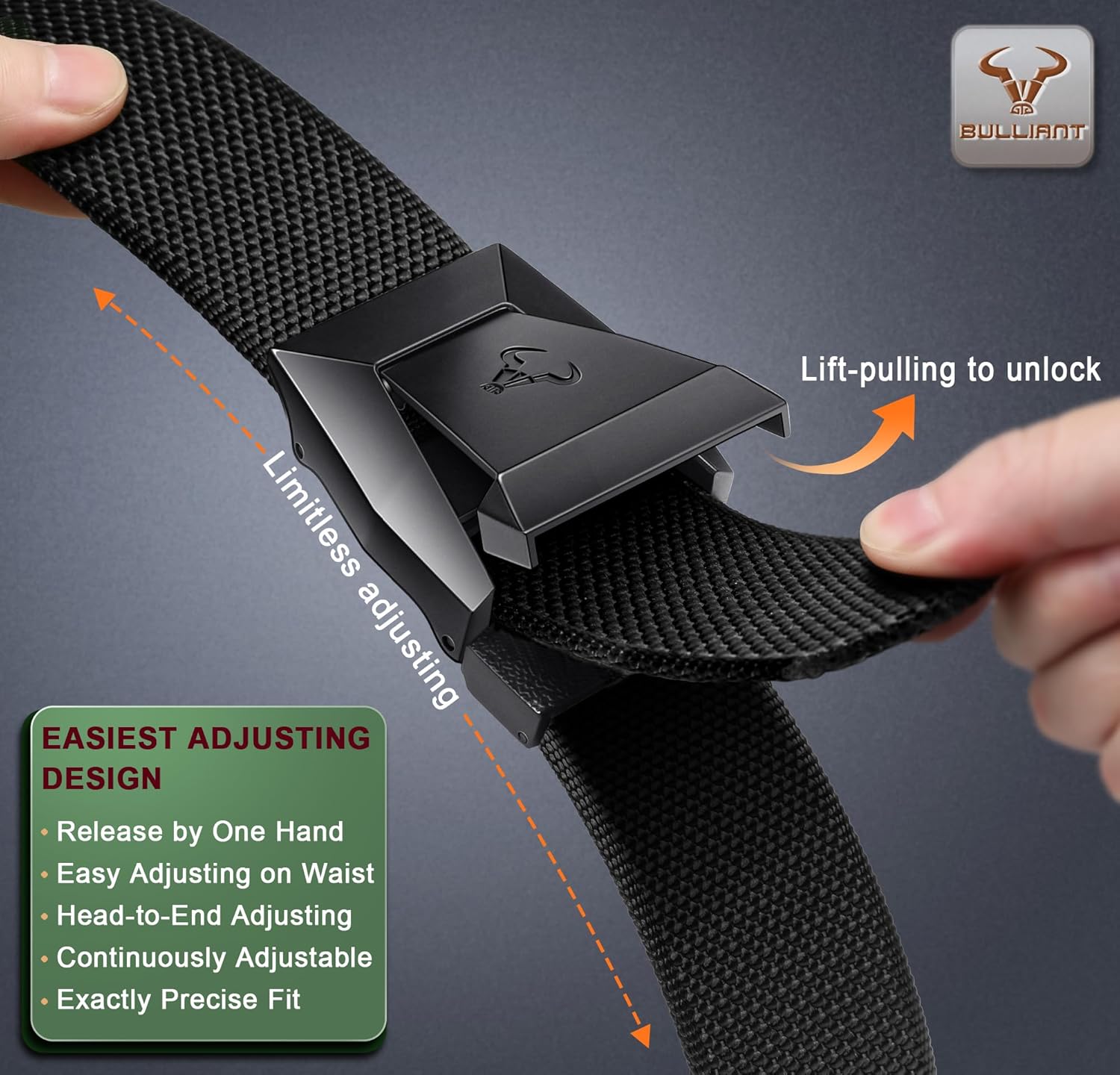 BULLIANT Men Belt 2 Pack,Tactical Stretch Belt Adjustable For Rigger Military Heavy Duty Work 1.5"-Cut For Fit - Image 3