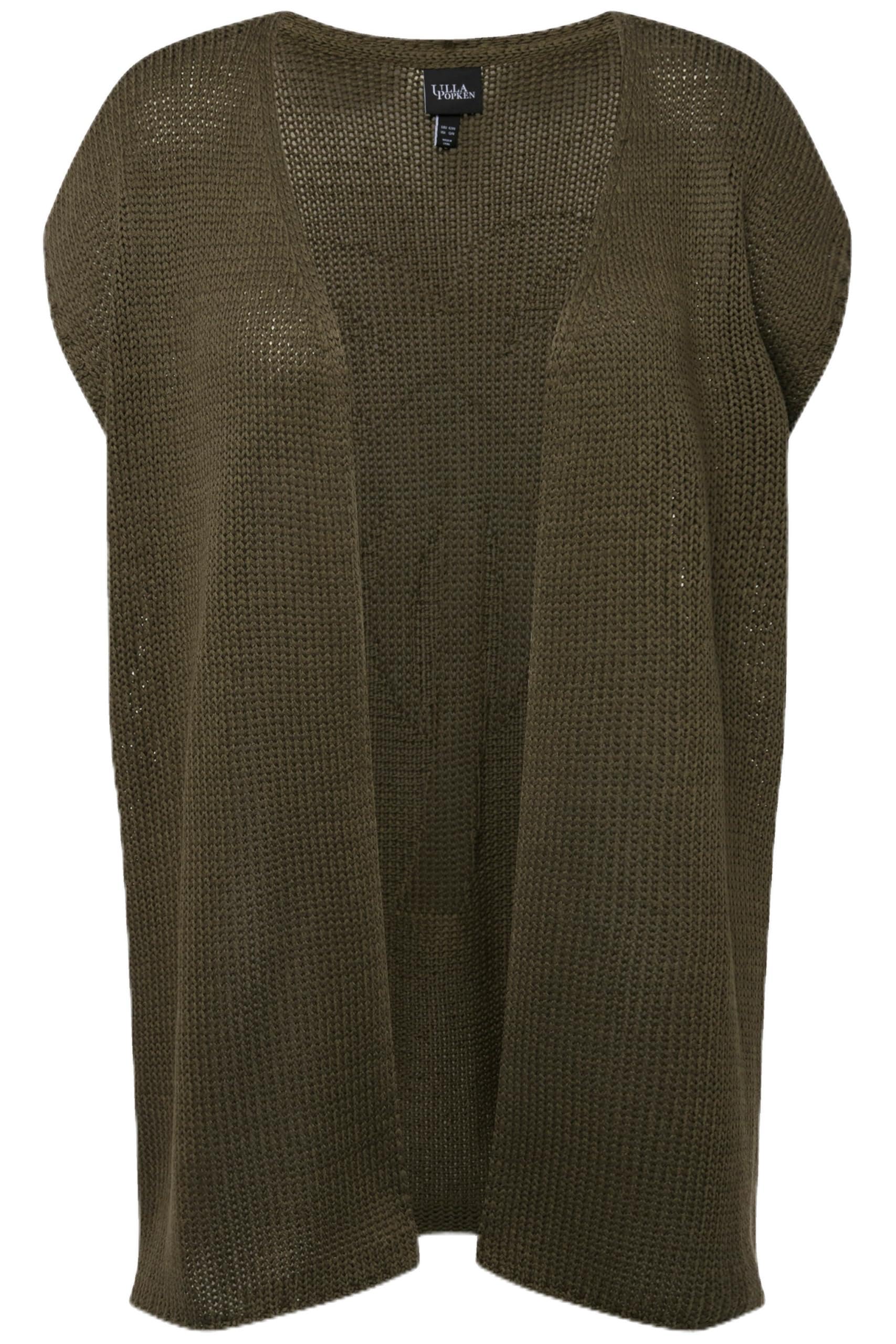 Ulla Popken Damen große Größen Übergrößen Plus Size Strickweste, Palme, Oversized, offene Form, ärmellos 828023
