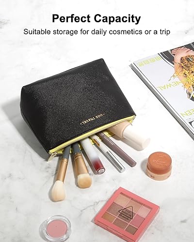 Miniatura 6 de GOX Bolsa de cosméticos, bolsa de viaje de gran capacidad, resistente al agua, bolsa de aseo y accesorios, organizador para mujeres y niñas, Negro