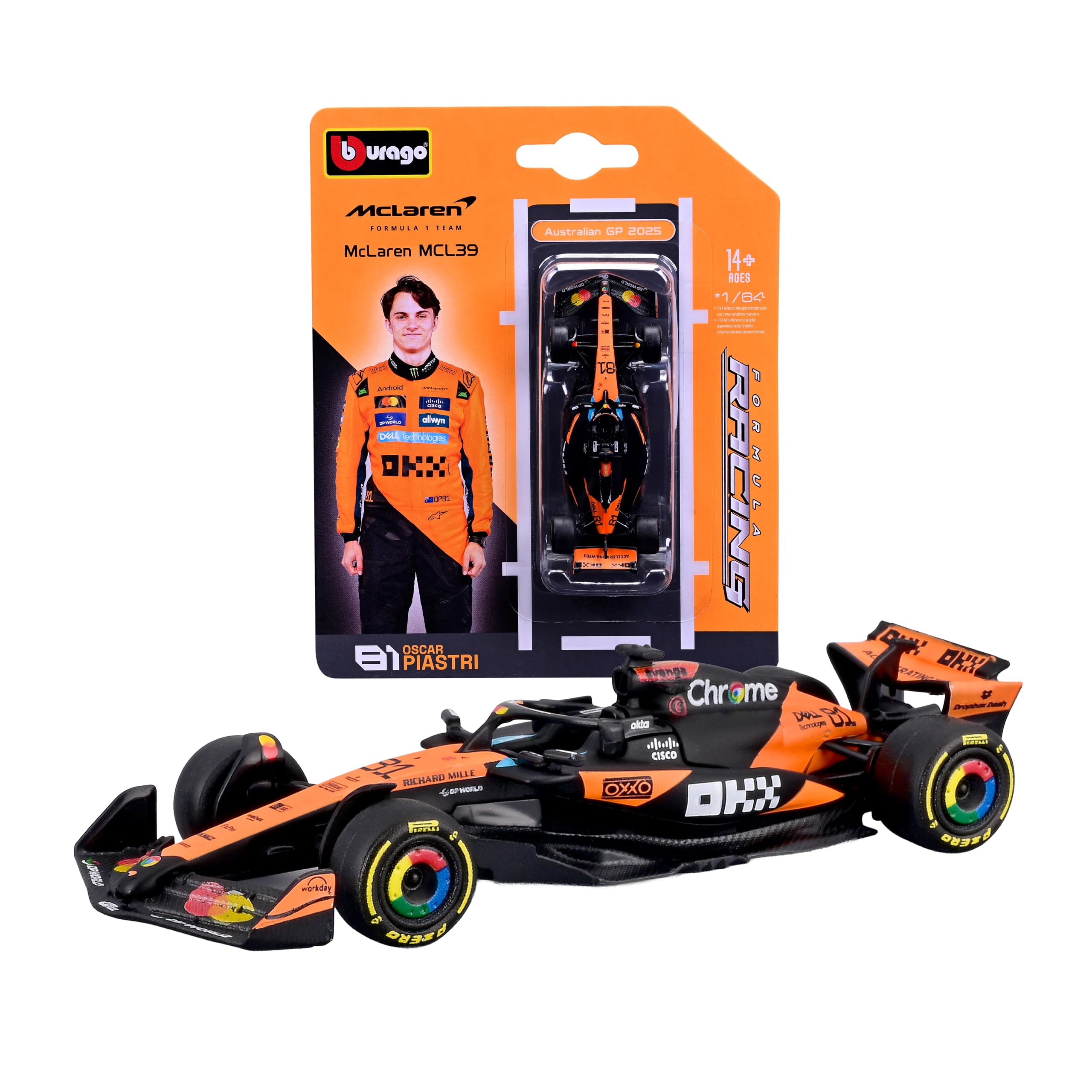 Bburago - F1 McLaren F1 MCL39 2025#81 Oscar Piastri, 1:64 Scale Diecast Car, Detailed Formula 1 Single-Seater Replica, Official McLaren Colours, Collectible Blister Pack, Recommended Age 14+