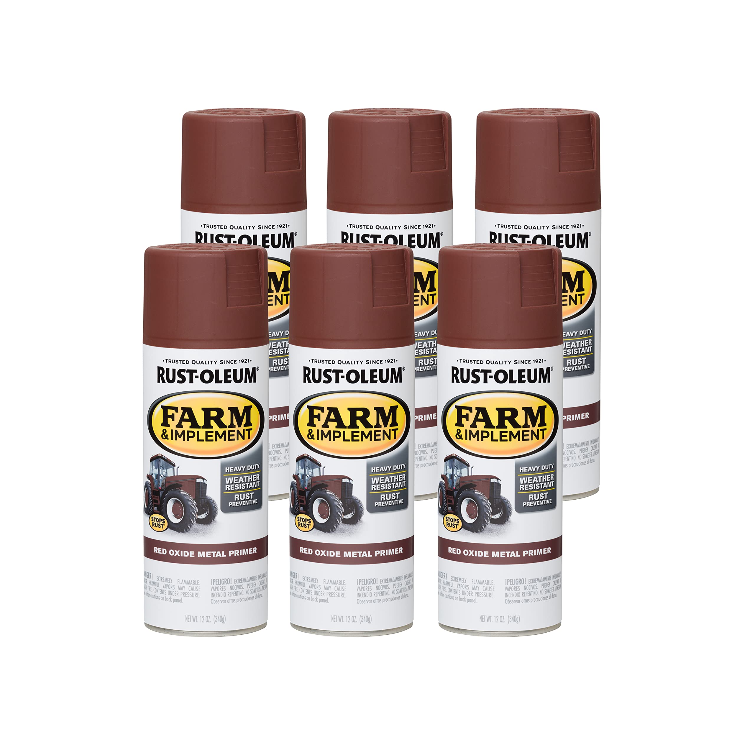 Rust-Oleum 280137-6PK Farm &amp; Implement Spray Primer, 12 oz, Flat Red Metal Oxide Primer, 6 Pack