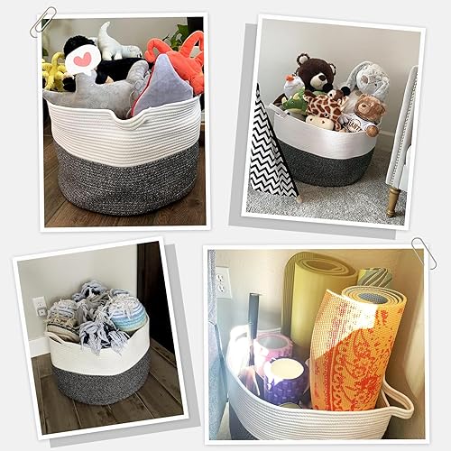 Vista 257 de INDRESSME - Canasta extragrande para ropa sucia de cuerda de algodón, cesta tejida decorativa con asas para guardería y sala, contenedor para Gris