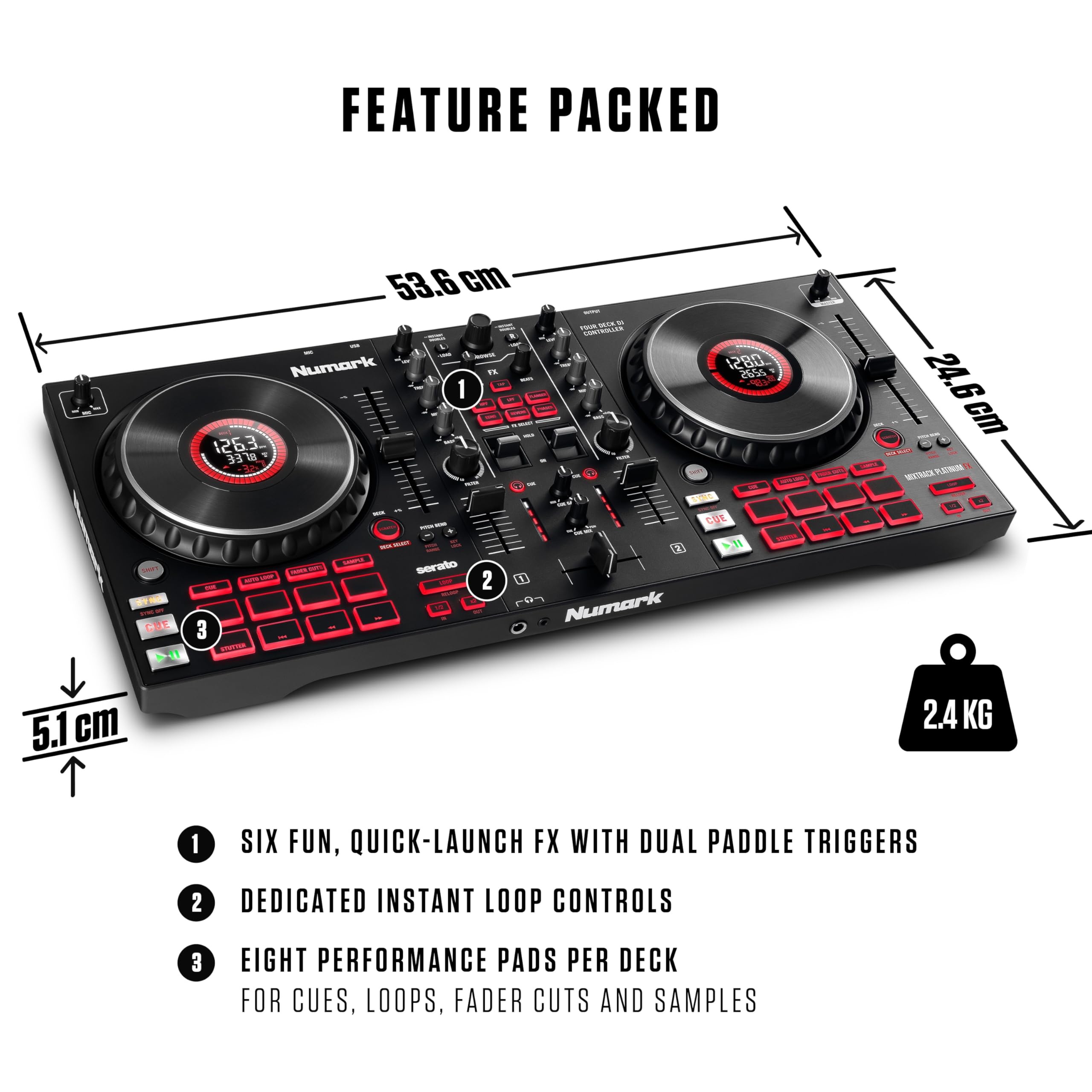 Numark Mixtrack Platinum FX - DJ Controller for Serato DJ with 4
