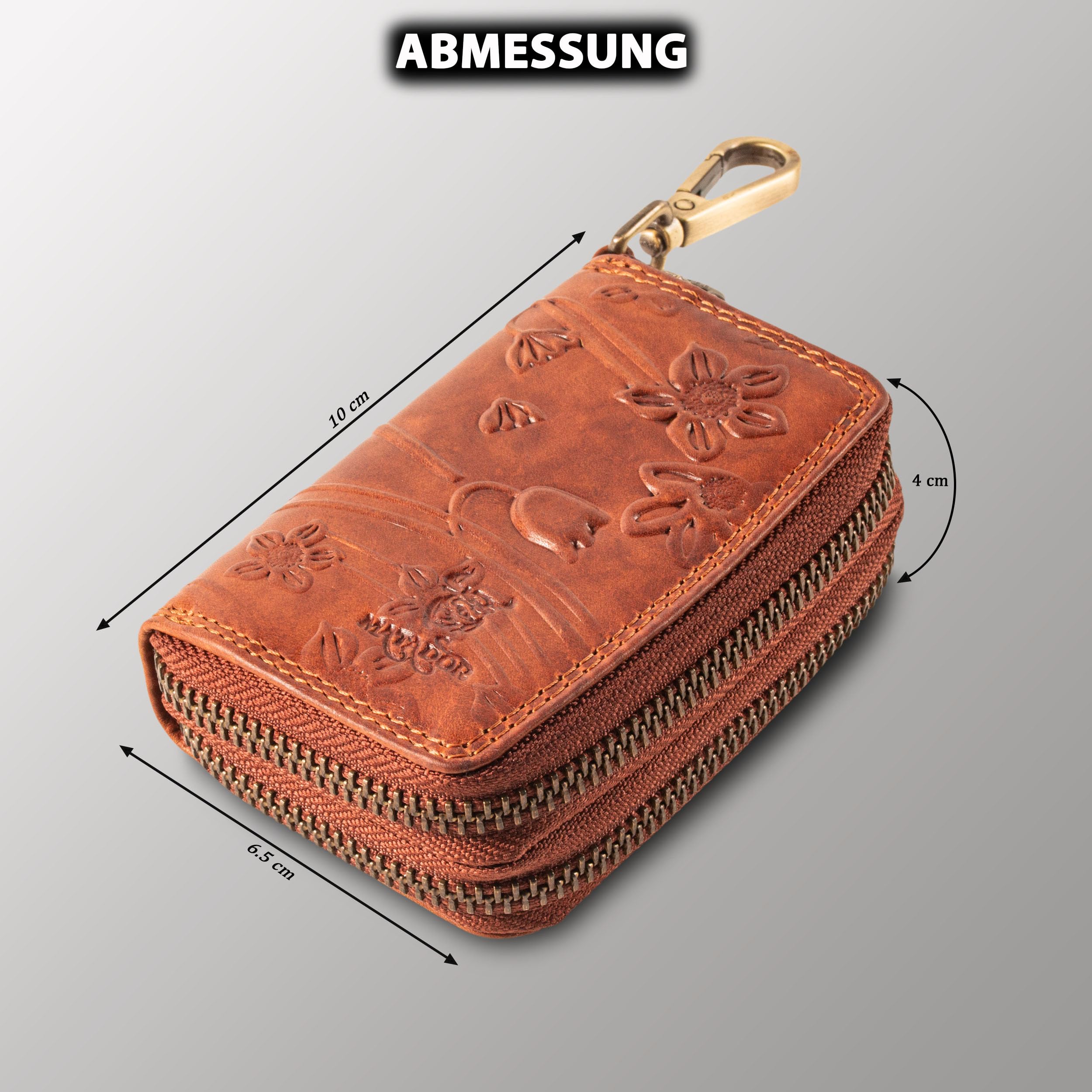 MATADOR Sac pour Clef - Etui à Clé en Cuir Véritable | Porte Clés avec Double Femeture Éclair en Métal et Mousqueton | Mini Pochette Rangement Clef Protection Organiseur avec Boîte Cadeau elegant