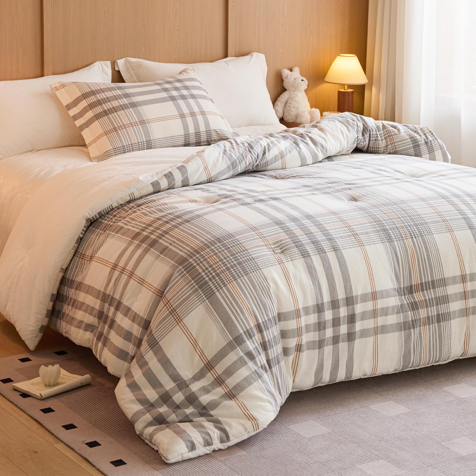 hadamick 100% Cotton Comforter Set Queen Size, Reversible Yarn-Dyed Checkered