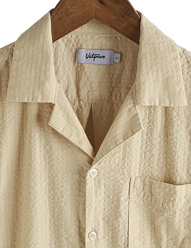 Miniatura 4 de VATPAVE Camisa de verano a rayas para hombre, casual, con botones, de manga corta, camisas de playa de algodón para hombres