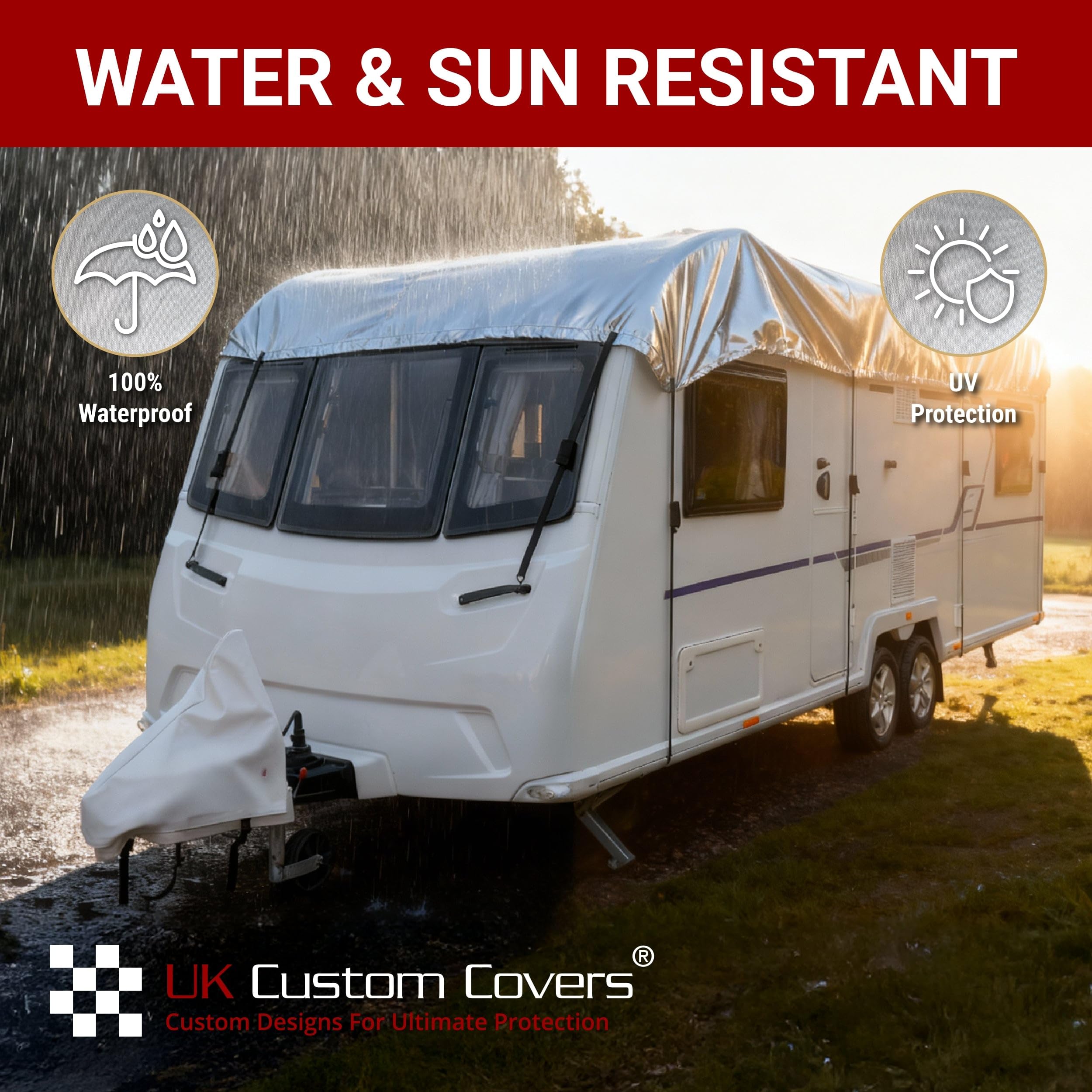 UK Custom Covers CC790SILVER - Cubierta superior impermeable para caravana (18 a 22 pies)