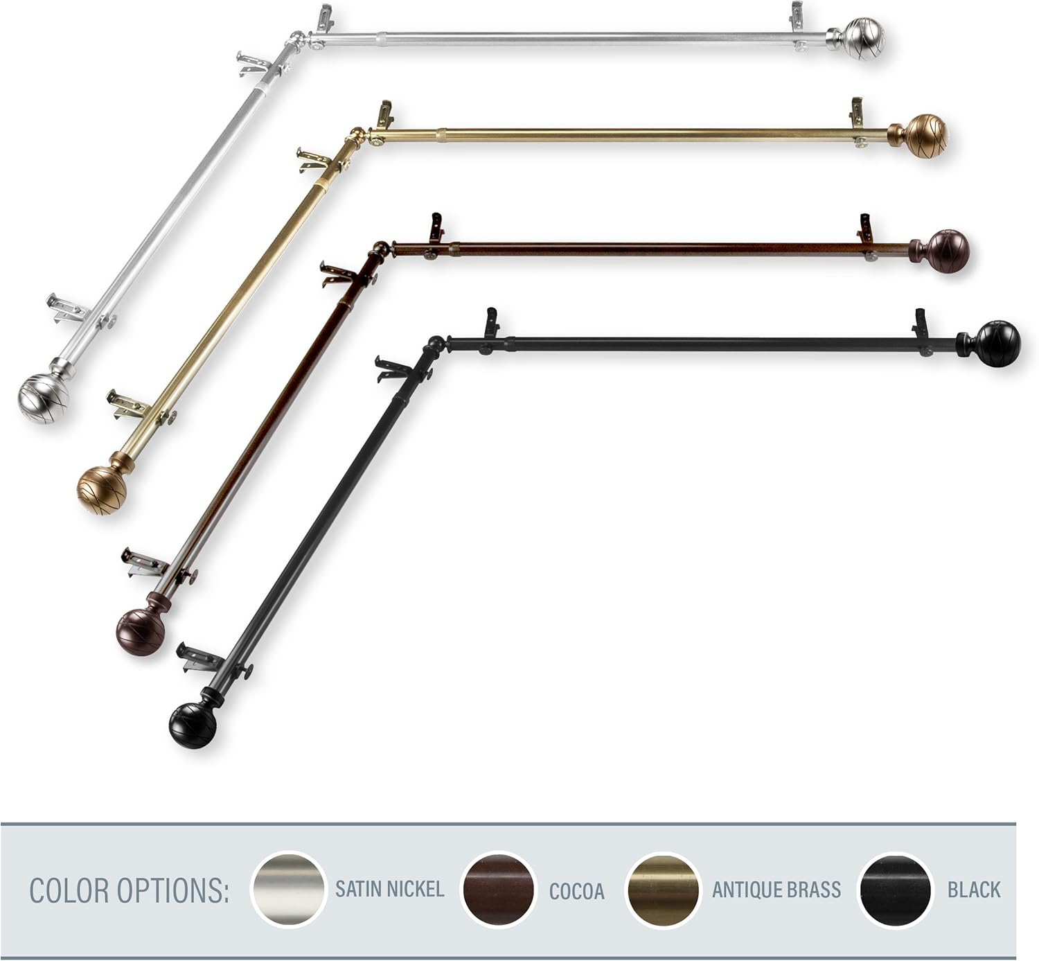 A&F Rod Decor - Ferrero Corner Window Curtain Rod 120-170 inch (Each Side) - Cocoa