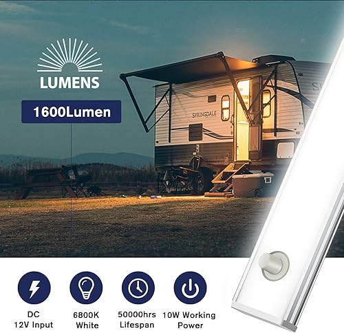 Miniatura 2 de PAULINN Barra de luz LED interior de 12 V  Tira de luz COB de 1600 lm con interruptor  Accesorio de iluminación LED de remolque cerrado delgado para