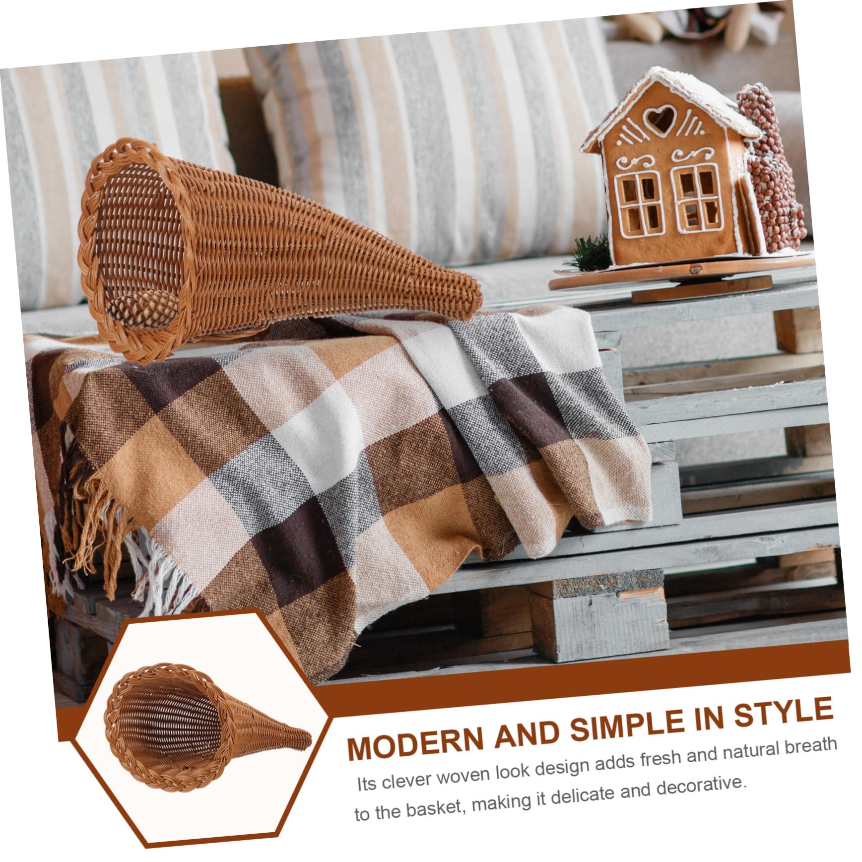 GALPADA Cesta Cornucopia Tejida Multiusos De PP Caramelizada 18.5x3.5x28 Cm para Almacenamiento y Decoración del Hogar