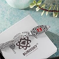 Vista 8 de Pulseras de alerta médica elegantes personalizadas para mujer con grabado gratis, pulsera de identificación de emergencia personalizada para Rojo
