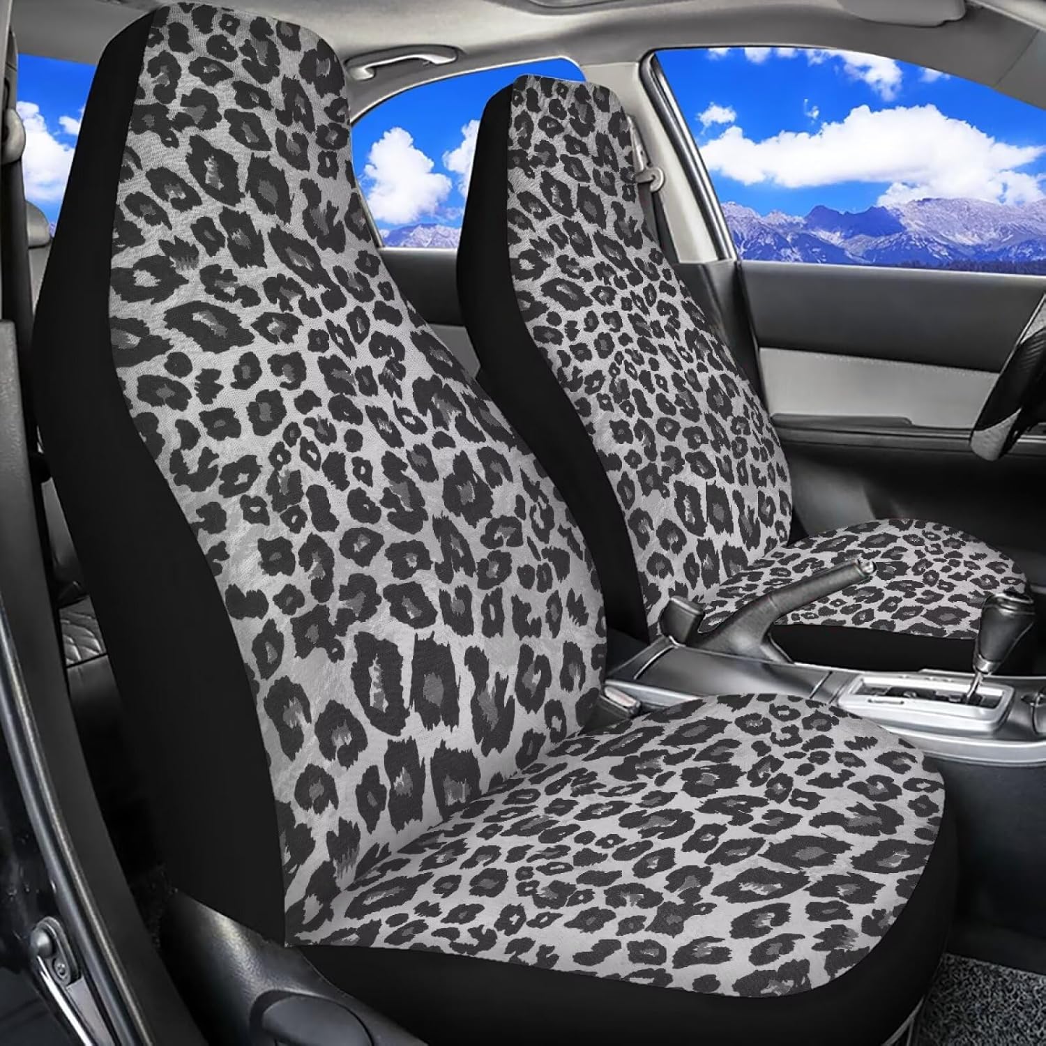 Leopard Car Front Seat Covers 2 Pack Breathable Soft Car Seat Covers for Men Women Elastic Easy to Installation Universal Size Fit for Most Cars SUV