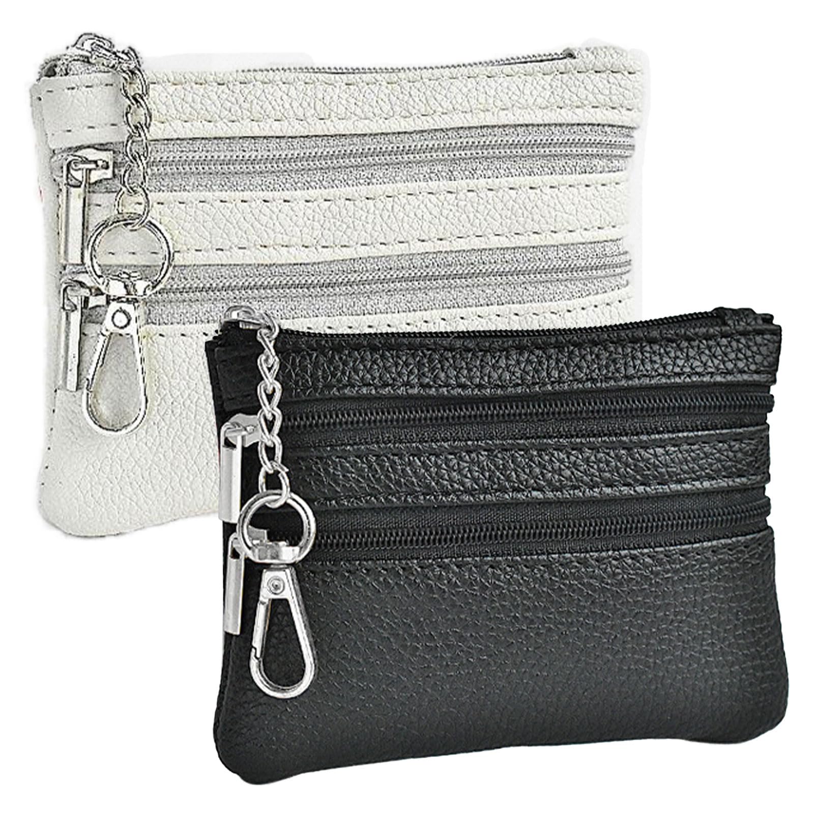 Jadin 2 Piezas Estuches de Llaves, Llavero Monedero, 2 Bolsillos, Cuero, Unisexo, Cartera Tipo Llavero Compacta y Ligera con Cremallera, Puede Guardar Tarjetas Bancarias y Auriculares, Negro, Blanco