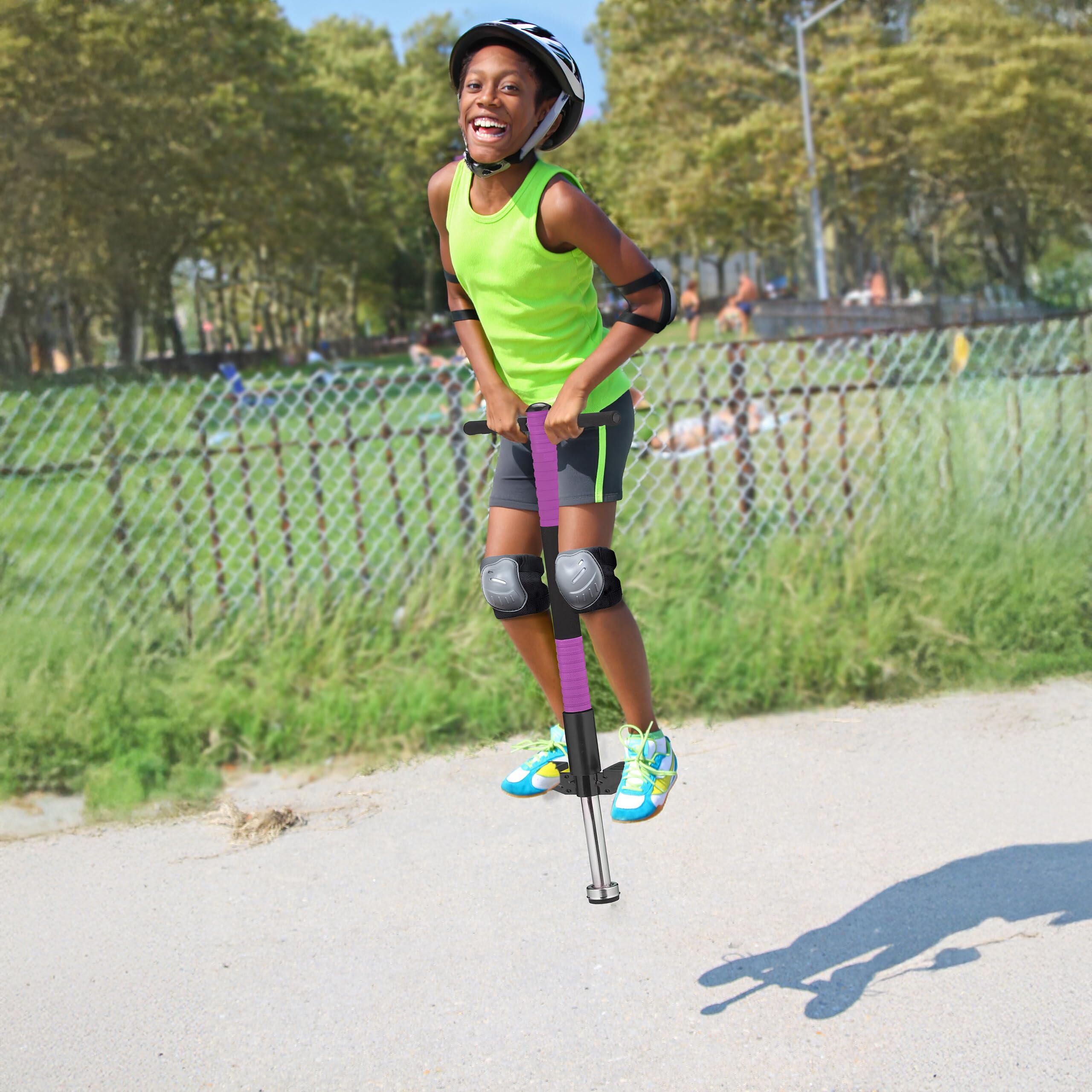 Relaxdays Pogo Stick, für Kinder, Springstock bis 35 kg, gepolststert, Sprungstab Outdoor, rutschfest, Edelstahl, pink