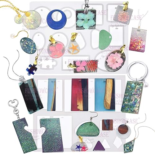 Miniatura 2 de Funshowcase Cabujón - Molde de de silicona con agujero para arcilla polimérica, manualidades, epoxi, aretes colgantes para hacer 2 en juego