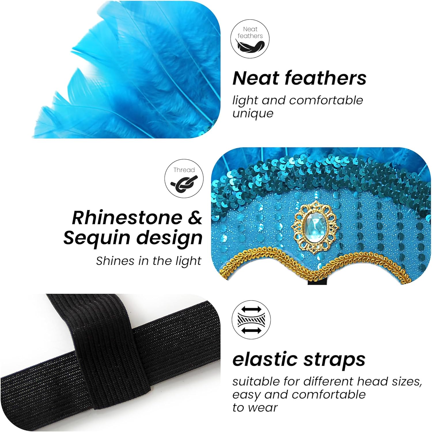 Wildarms Women's Halloween Feather Headpiece Sequin Headdress - Carnival Masquerade Party Cosplay Costume Accessory - Image 3