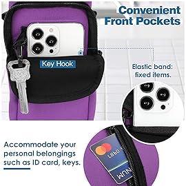 Nuovoware Water Bottle Carrier Bag, 25oz/32oz Bottle Pouch Holder, Adjustable Shoulder Hand Strap 2 Pocket Sling Neoprene Sleeve Sports Accessories for Men/Women Hiking Travelling, Purple