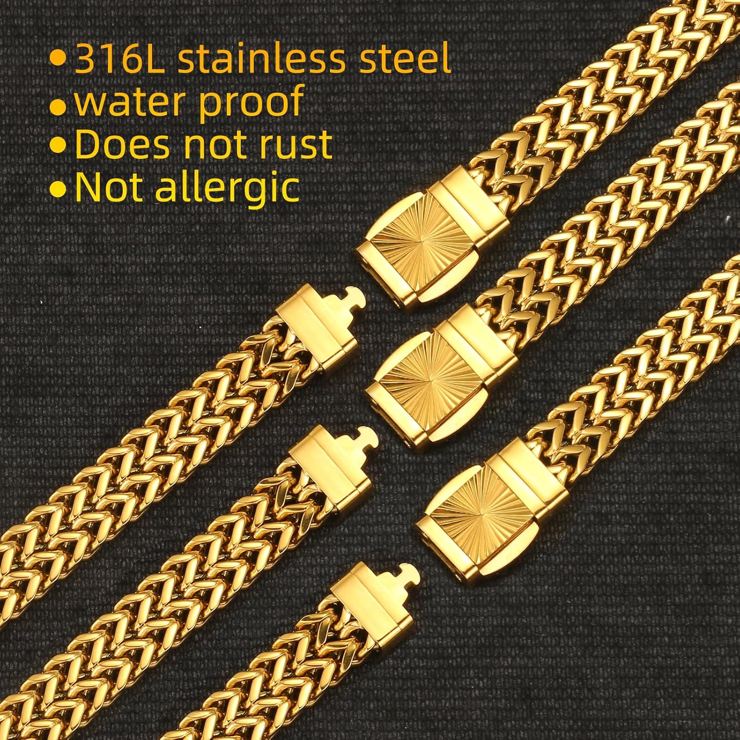 CaptainSteeL Cuban Link Chain Bracelet for Men- 316L Stainless Steel 9/10MM Width Fashion Pattern Snap Button Hip Hop Jewelry,Two Style Cuban Bracelets 18K Gold Plated/Stainless Steel with Gift Box - Image 3