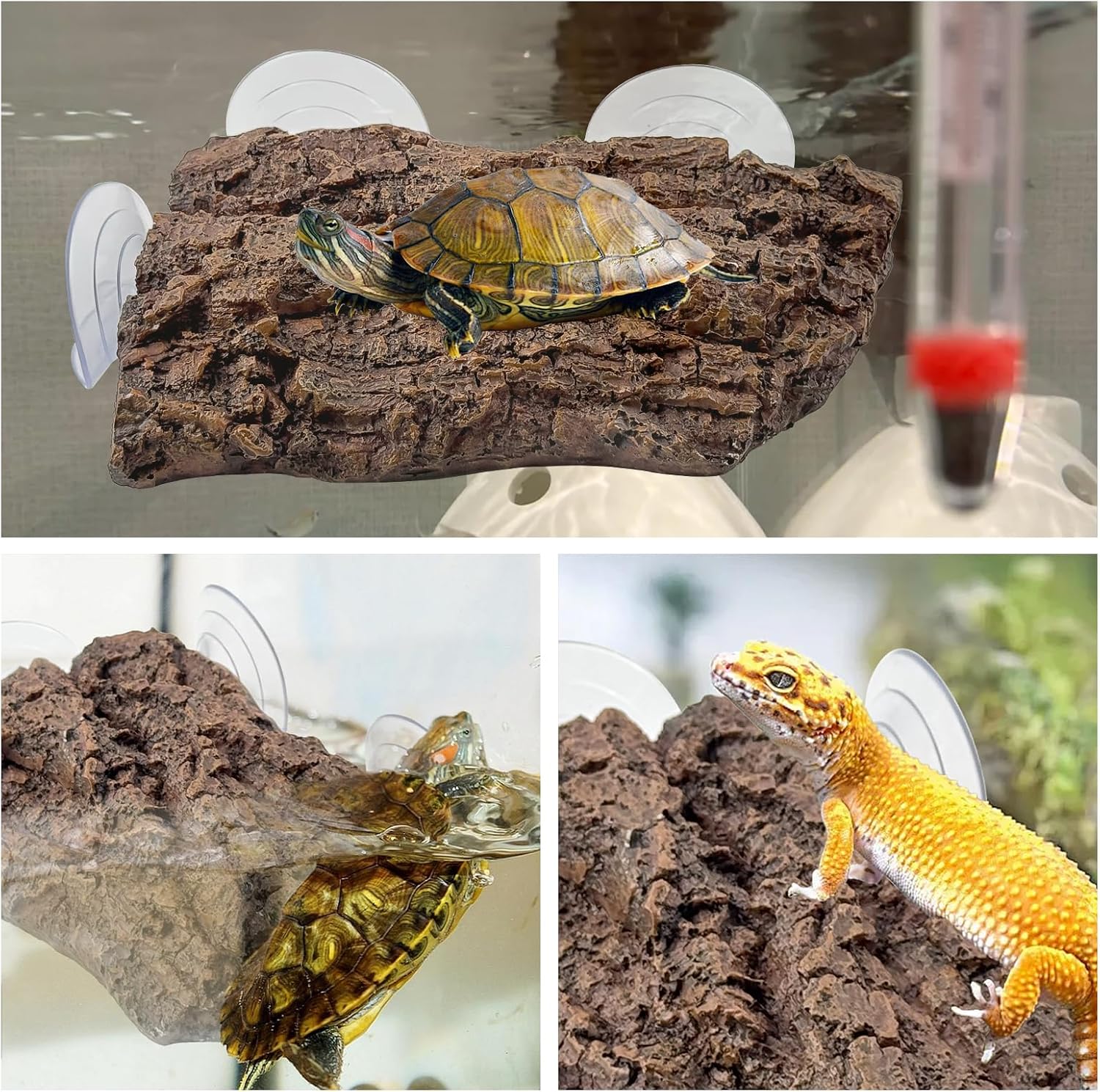 kathson Turtle Basking Platform with Strong Suction Cups,Resin Reptile Climbing Rock Turtle Floating Dock Resting Basking Terrace for Frogs,Terrapins,Juvenile,Crabs