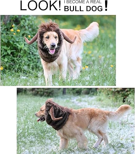 Miniatura 4 de Peluca de cuerno de perro de Halloween, disfraz suave de perro de toro, gorro cálido de invierno, peluca de perro, ropa para mascotas, divertido