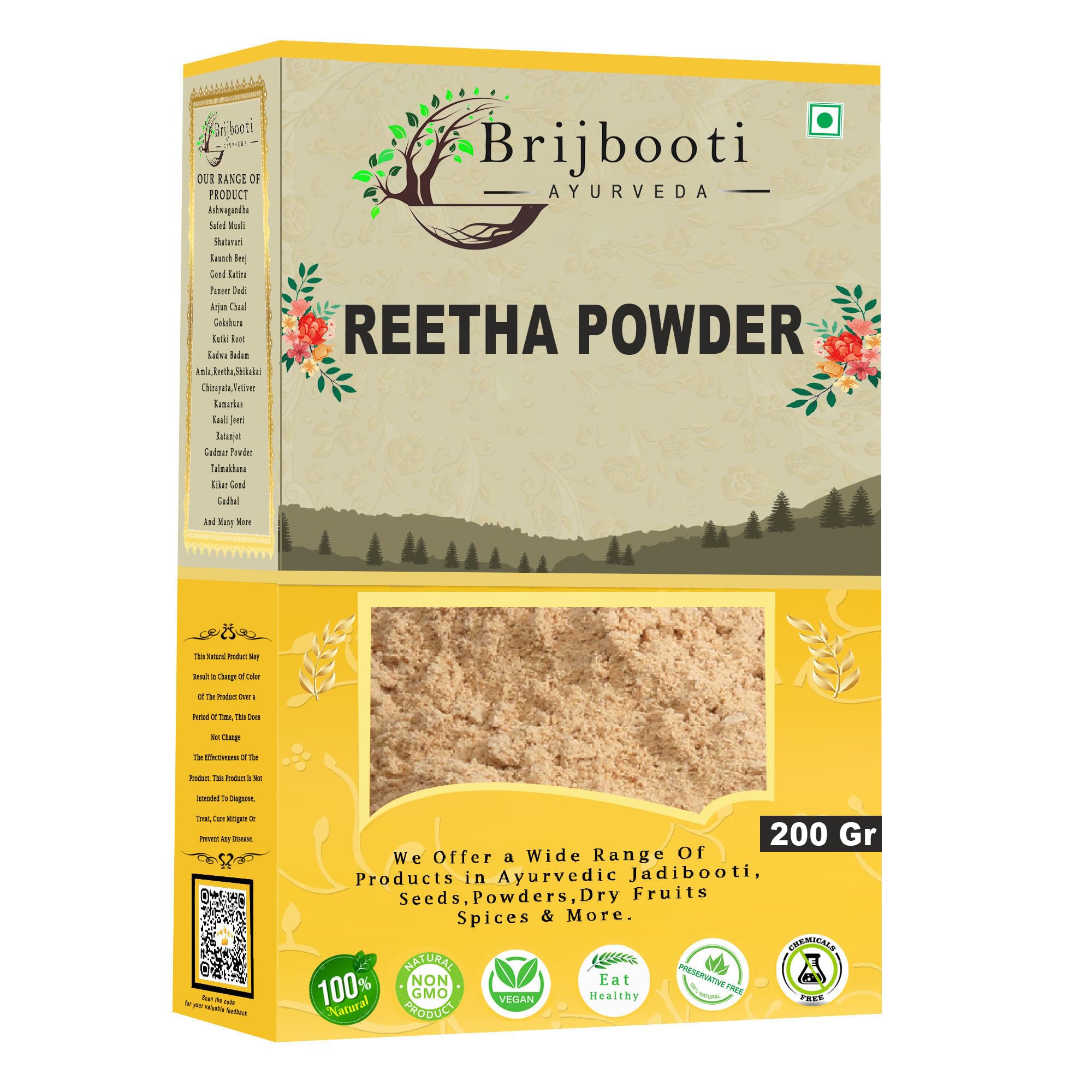Brijbooti Organic Reetha Powder for Hair Growth -(200 Gr) | Silky & Smooth Ha...