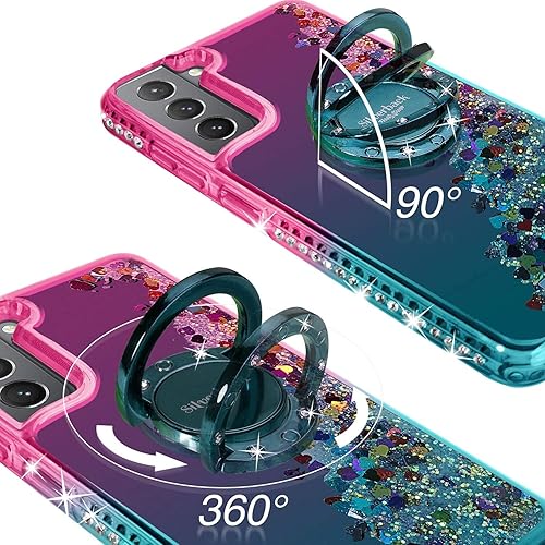 Miniatura 2 de Silverback Funda para Galaxy S21 FE 5G, funda con purpurina holográfica líquida en movimiento con soporte, anillo de parachoques de diamantes