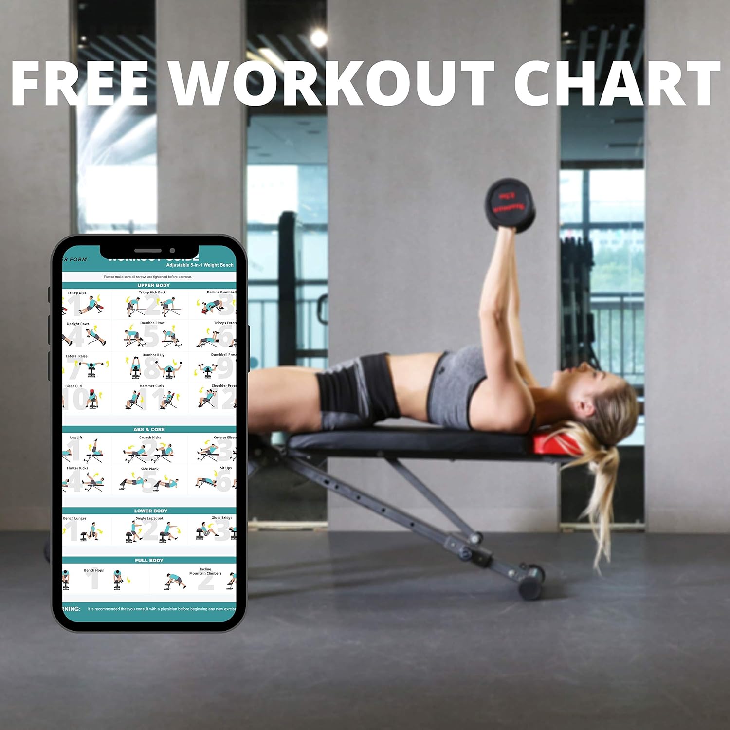 Finer Form 5-in-1 Weight Bench, Adjustable and Foldable for Bench Press, Strength Training and Full Body Workout in Your Home Gym - Free PDF Workout Chart Included : Sports & Outdoors