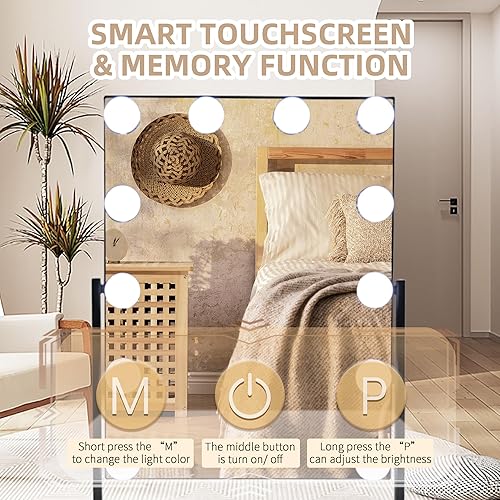 Miniatura 5 de SLIMOON Espejo de tocador con luces, 12 bombillas LED regulables, espejo Hollywood desmontable, 10 aumentos, control táctil, espejo de maquillaje