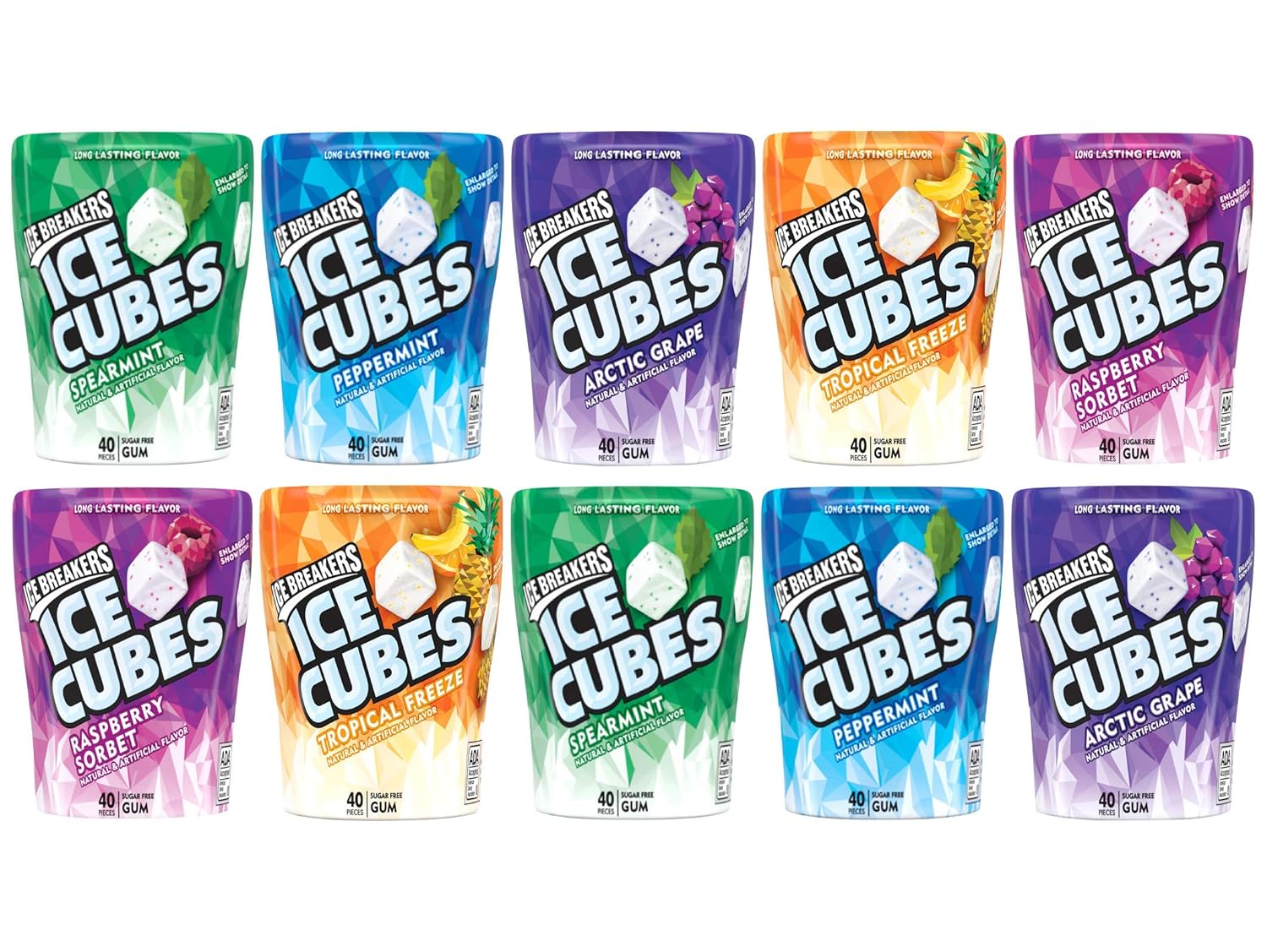 West End Foods Bundle of Assorted Gum Ice Breakers Ice Cubes 3.24 oz Bottle (10