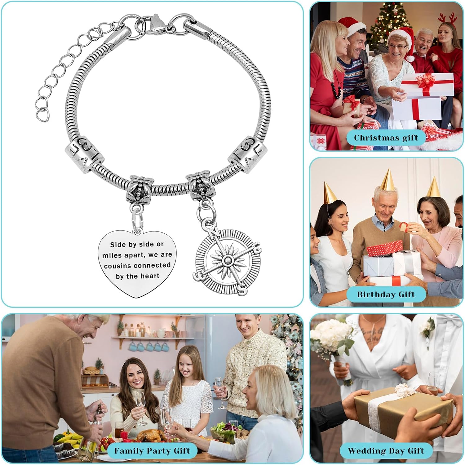 Cousin Gifts for Women Bracelet Cousin Birthday Gifts for Female Inspirational Gift for Cousins Friends Jewelry Long Distance Relationship Gift for Sister Bestie for Birthday Christmas Graduation - Image 6