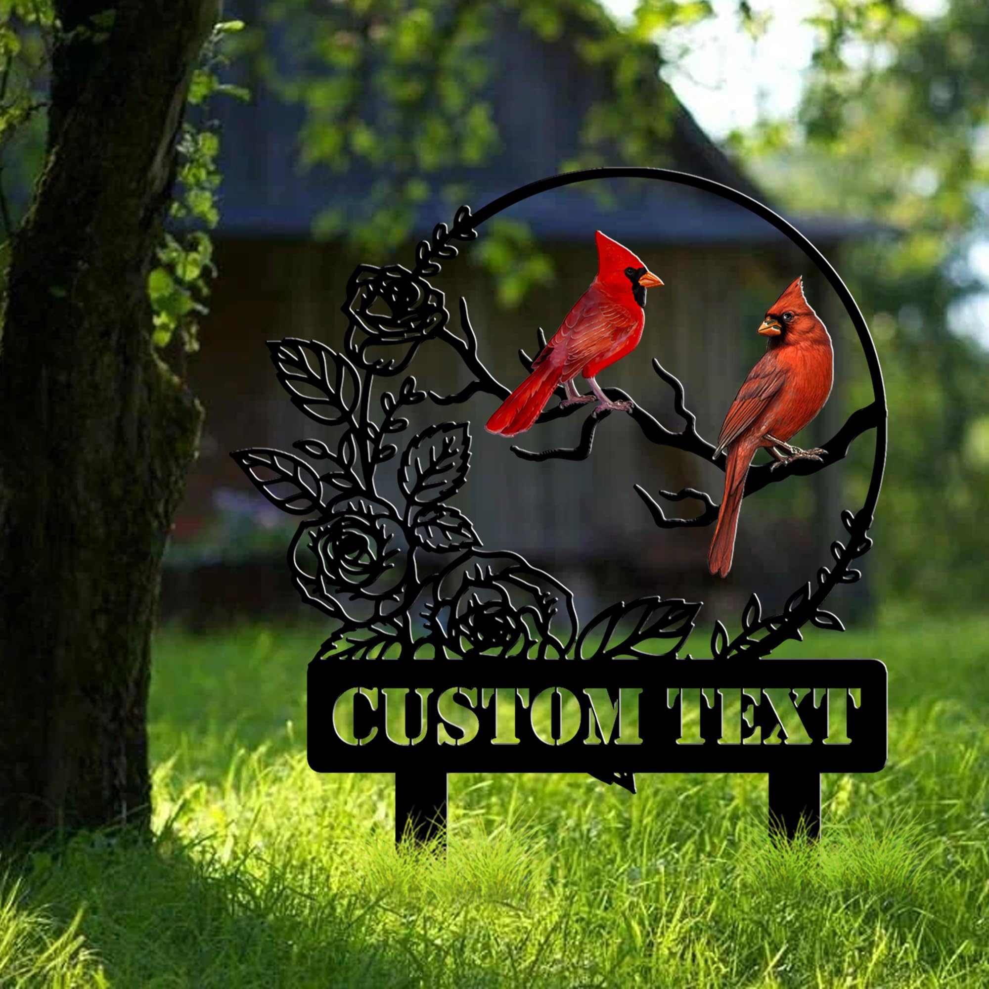 Personalized Garden Name Signs with Stake, Custom Red Bird Metal Decor Decorative Outside, Yard Outdoor Art Gift for Mom Grandmother, Patio House Warming Gifts New Home