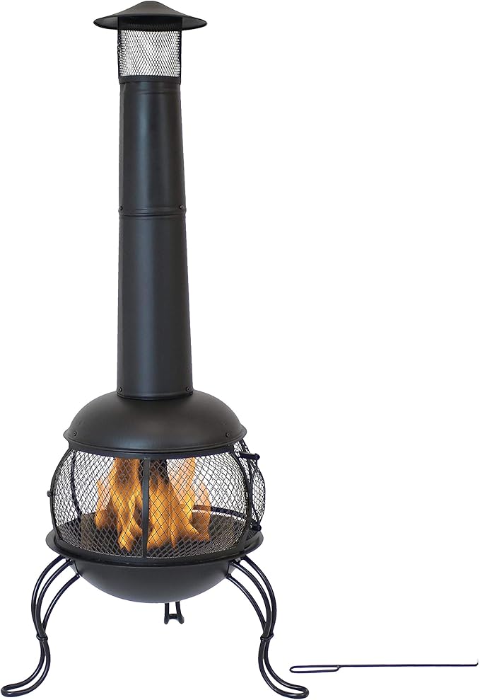 Garden & Outdoors Garden Décor Chimineas free cover 89cm Black Steel