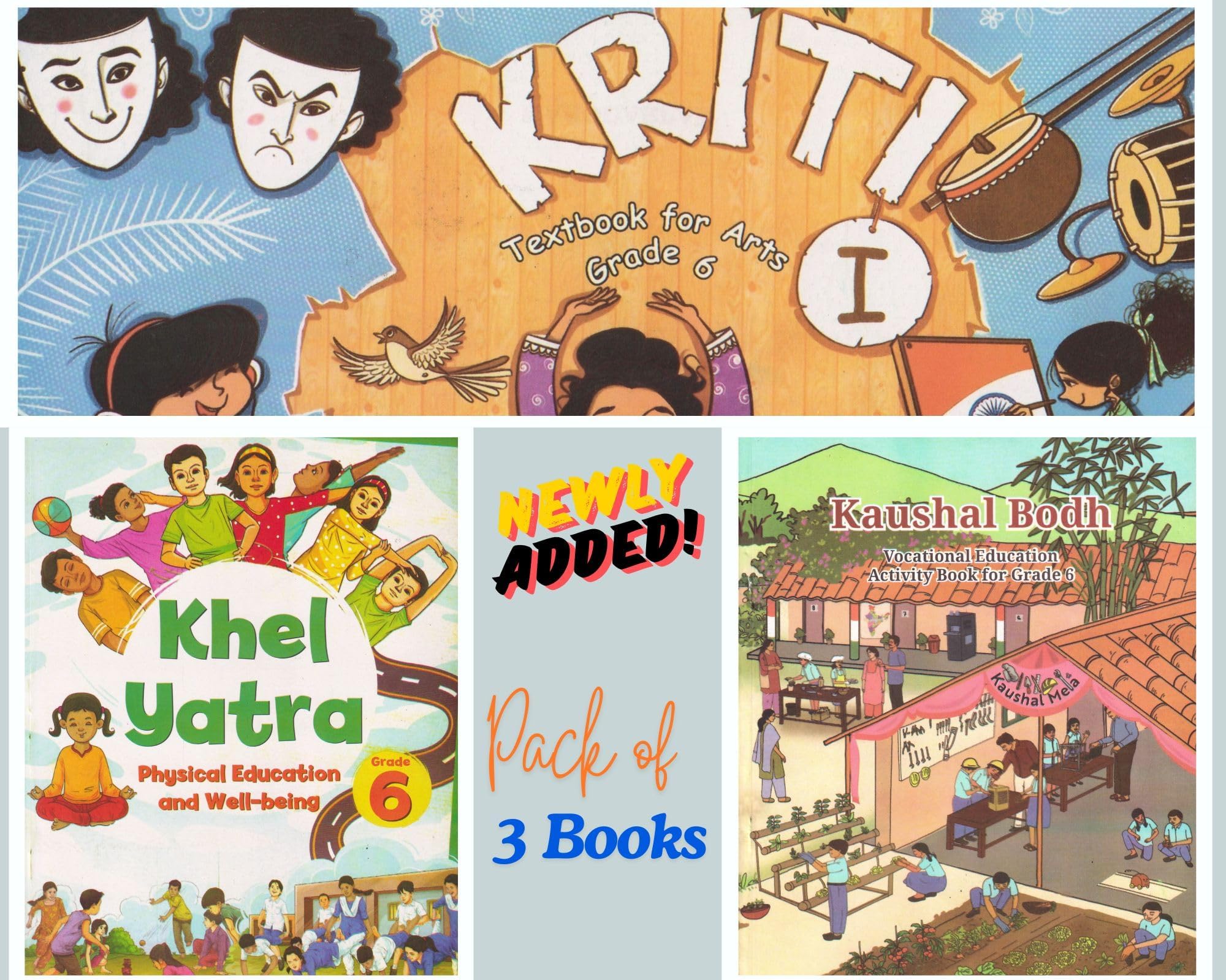 NCERT Class 6 Vocational, Arts & Physical Education Textbooks | Updated 2024-25 Edition | Pack of 3 Books (Kaushal Bodh, Kriti-I & Khel Yatra)