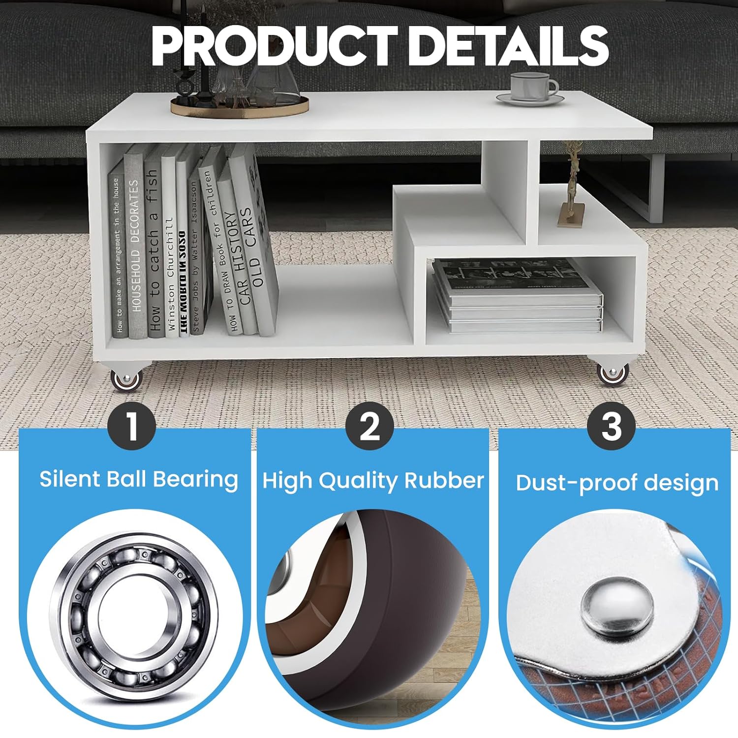 1 Inch Fixed Caster Wheels Low Profile Rubber Casters for Furniture Drawer Storage Bin Silver 8PCS