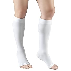 Truform 20-30 mmHg Compression Stockings for Men and Women, Knee High Length, Open Toe, White, Small