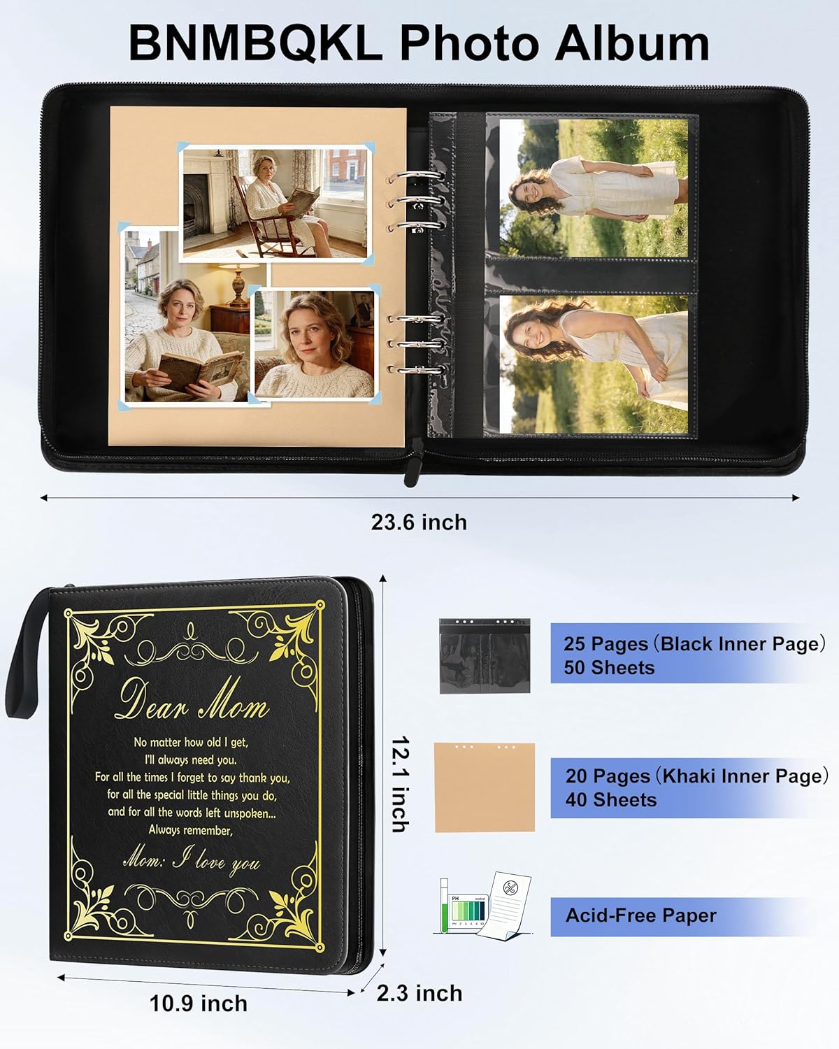 Mother Leather Photo Album 4x6 100 Photos, Memory Photo Album Book with 25 Pages and 20 Blank Scrapbook, DIY Travel Souvenir Diary Photo Book for Mothers Day Gift Gift for Mom from Daughter Son