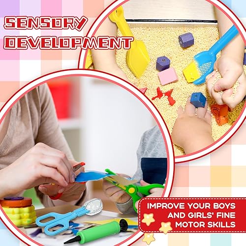 Miniatura 4 de Wettarn Juego de 9 herramientas sensoriales de cubo de llenado de cubos finos, herramientas de cubo sensorial, incluye 4 cucharas, 2 pinzas, clips