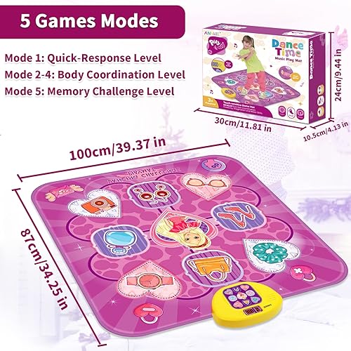 Vista 3 de Tapete de baile, juguetes para niñas de 3, 4, 5, 6, 7 años, tapete de baile para niños, tapete de baile electrónico de música con luces LED, 5 modos