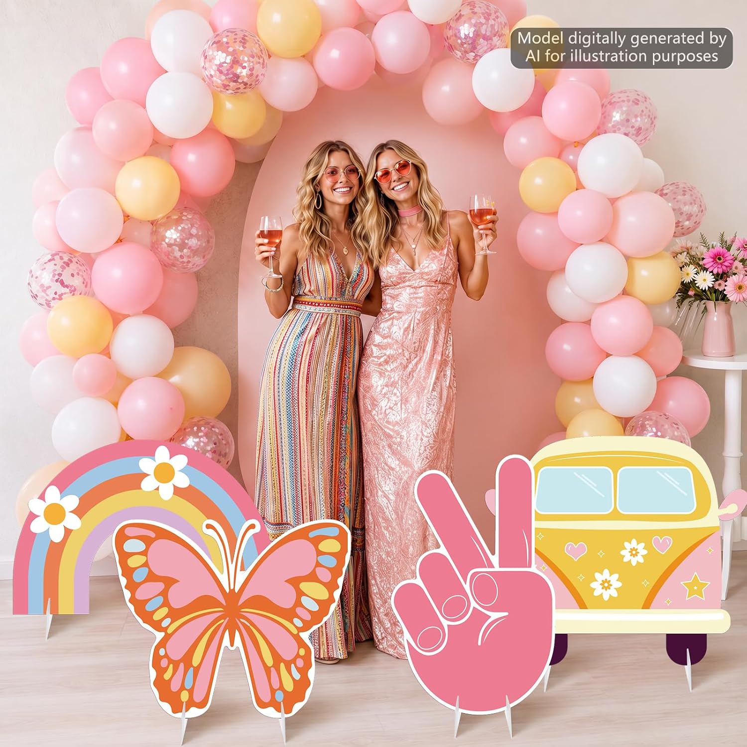 4 Pcs 24 Inch Large Groovy Cardboard Cutouts Retro Hippie Party Decorations