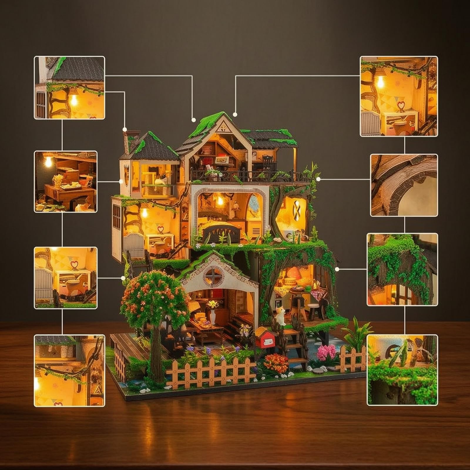 DIY Miniaturhaus Beleuchtet Miniaturhaus aus Miniatur Modell mit Beleuchtung für Bastler, Wohnzimmer, Style to 2