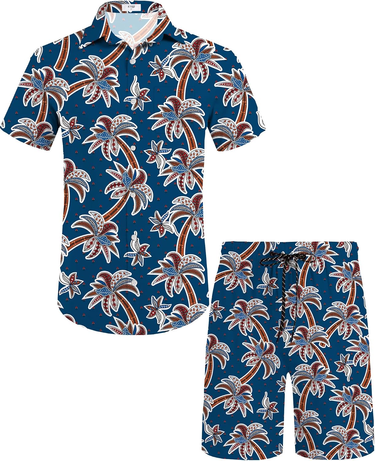KYKU Mens Hawaiian Shirt and Short Set - Summer Short Sleeve Button Down Beach Shirts Tropical Vacation 2 Piece Outfits