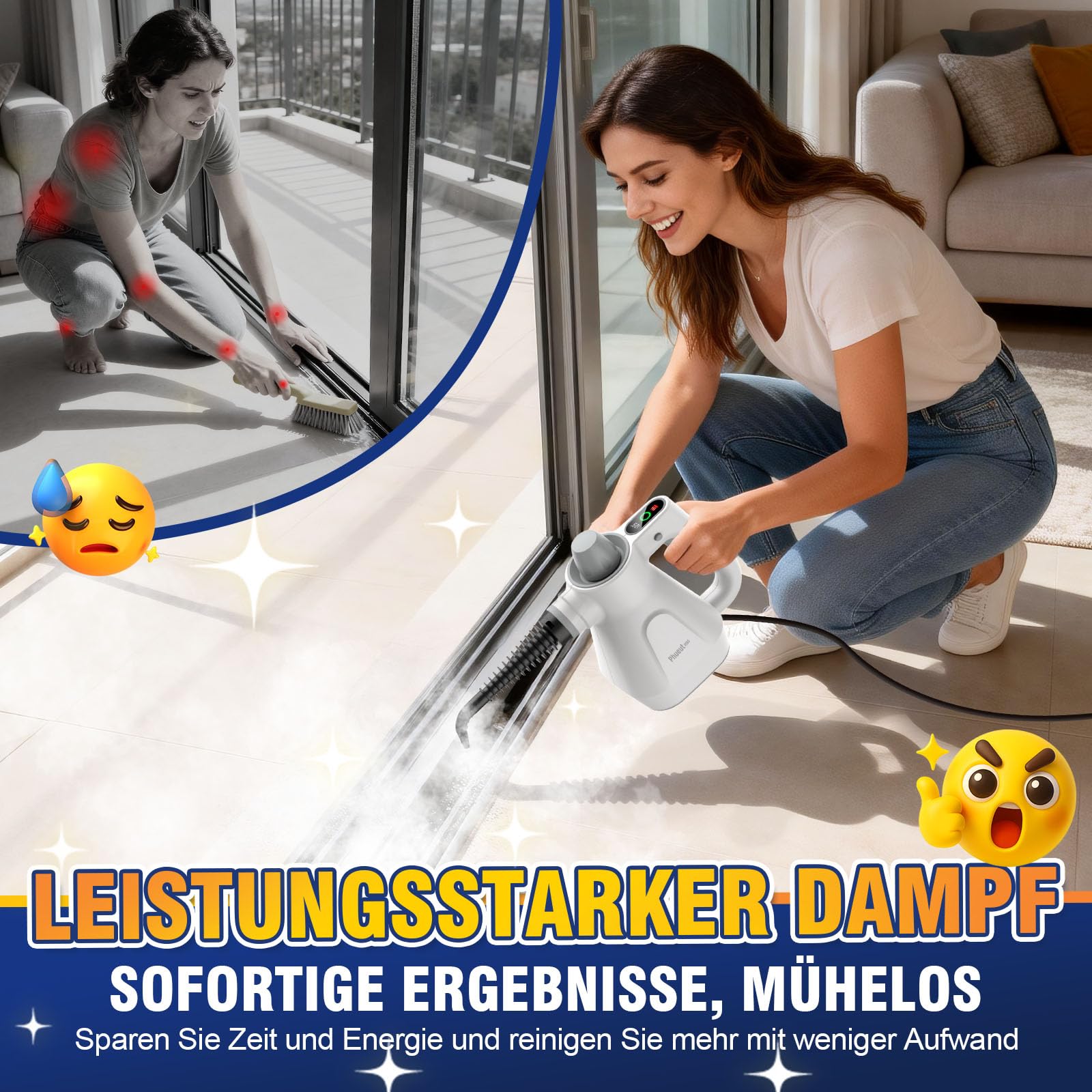 Limpiador a Vapor de Alta Presión con Pantalla Digital, Calentamiento Rápido para Sofá, Cocina, Baño