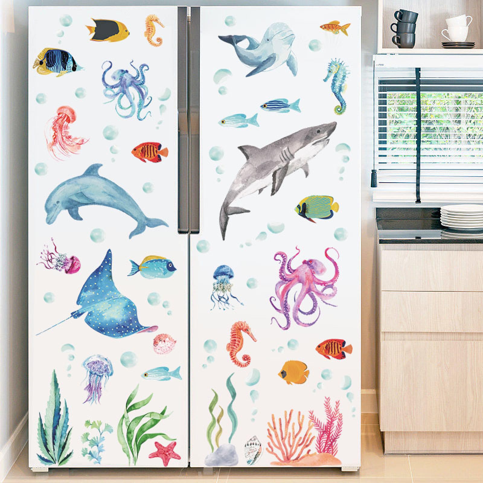 Sticker mural animaux marins autocollant déco pour salon et bureau
