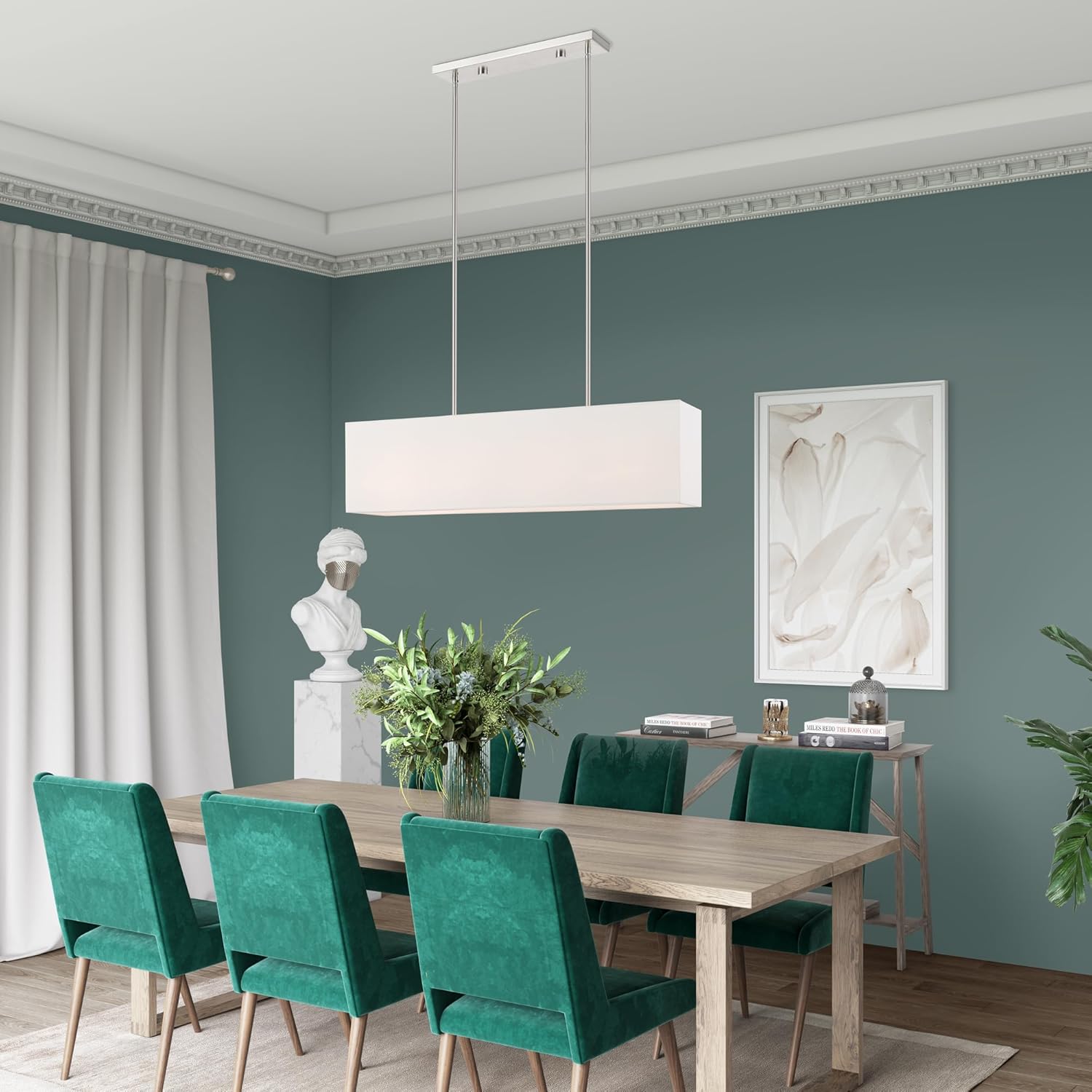 Livex 41155-91 Transitional Four Light Linear Chandelier from Summit Collection in Pwt, Nckl, B/S, Slvr. Finish, 36.00 inches, Brushed Nickel