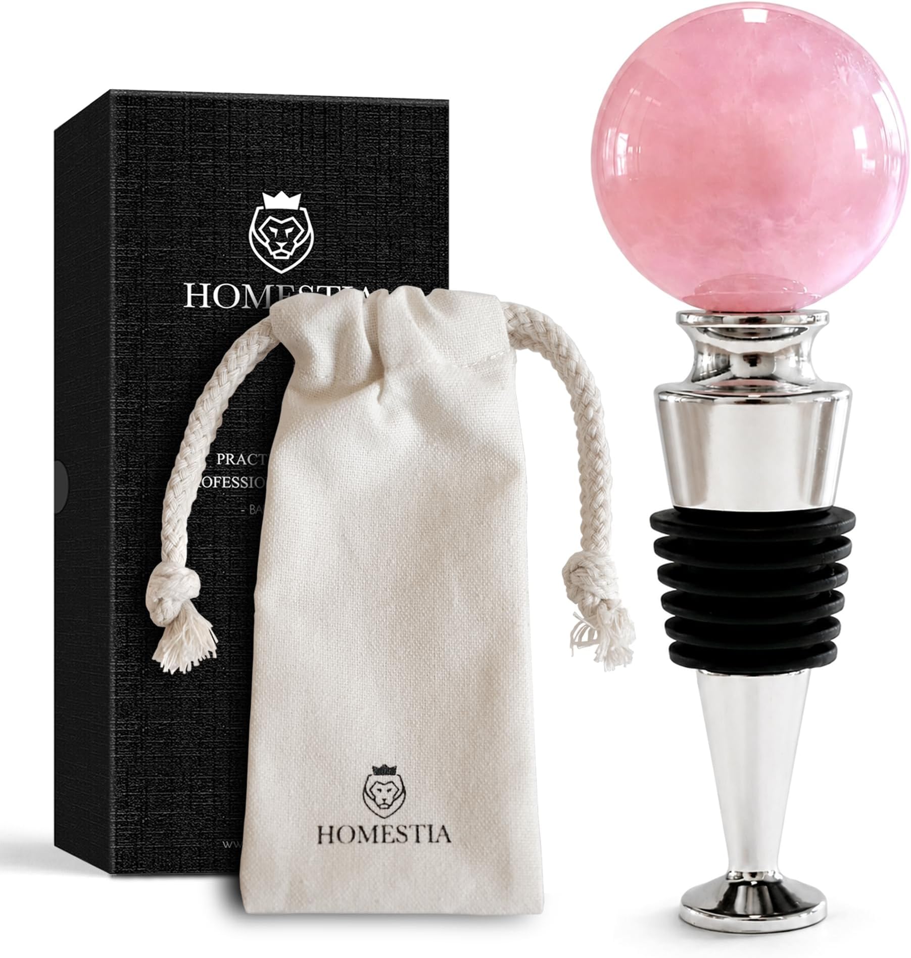 Homestia Wine Bottle Stopper, Reusable Wine Stopper, Pink Gemstone Decor | Rose Quartz Decorative Wine Bottle Stopper Corks, Wine Saver, Silicone Leak proof, Keep Wine Fresh, Gifts for Wine Lovers